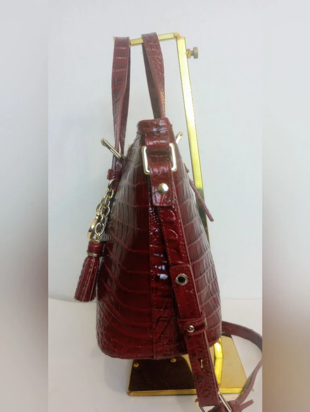 Brahmin Red Mini Asher Crocodile Embossed Leather Crossbody Satchel Purse